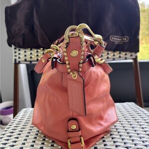 Coach gorgeous coral/peach leather slouchy bag with arm and shoulder straps!